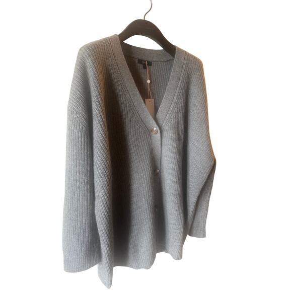 Quince Large Mongolian, cashmere Oversized Boyfriend Cardigan nwt heather grey - Picture 1 of 8
